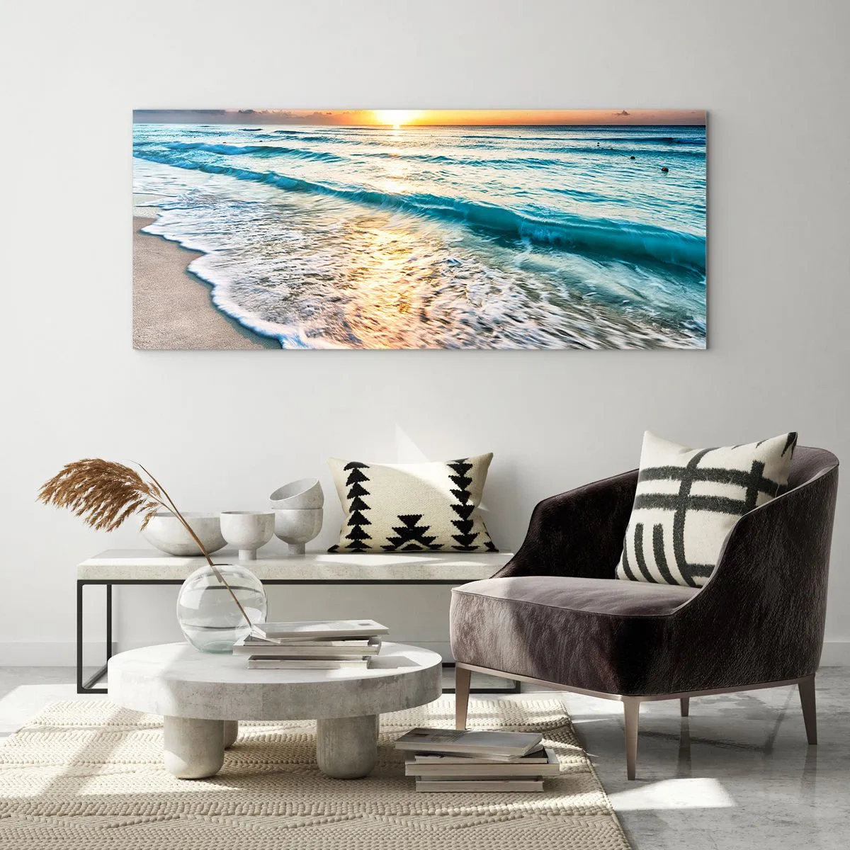 Tablou pe sticlă - Priveliștea cu apus de soare - 100x40 cm