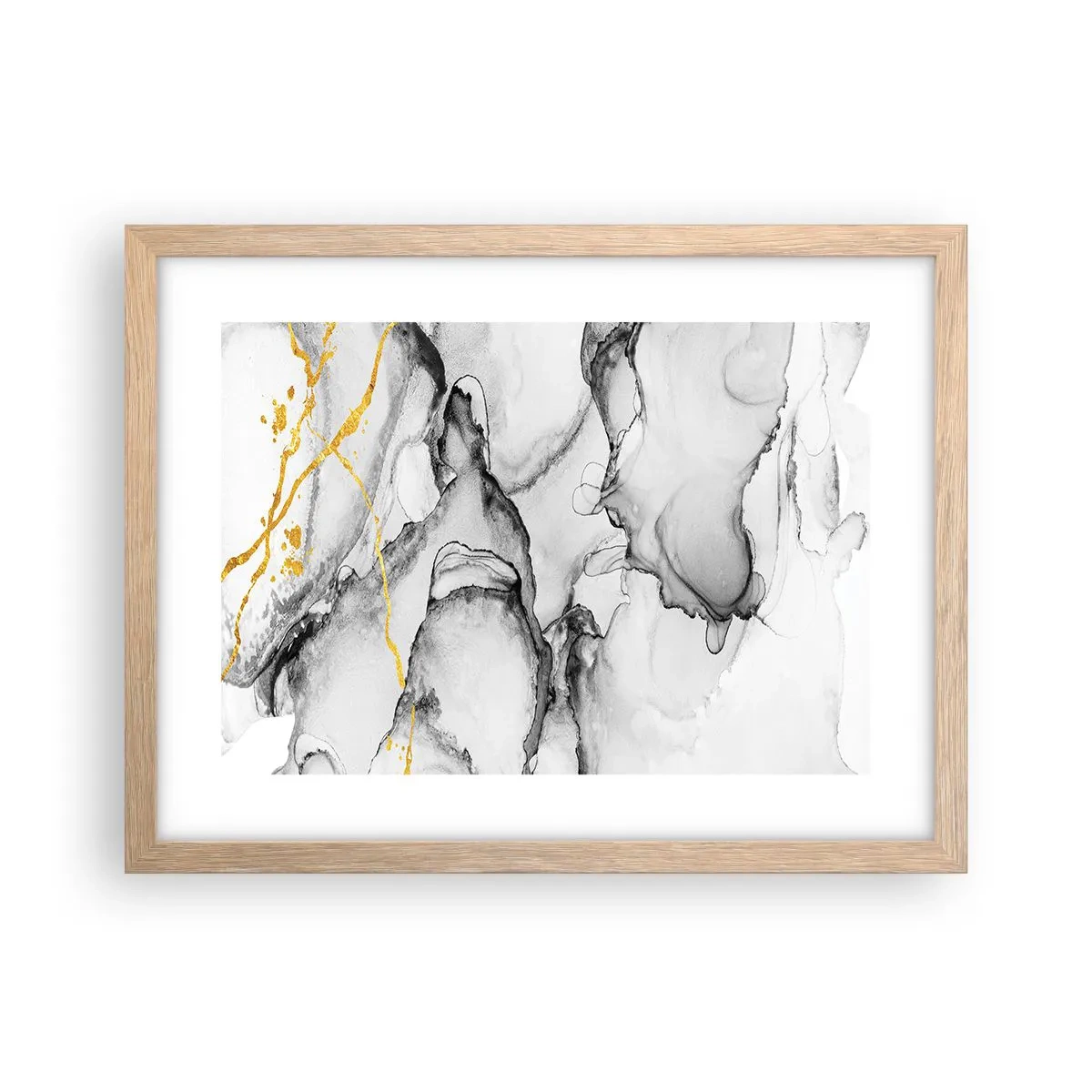 Poster în ramă de stejar deschis - Compoziție cu motiv auriu - 40x30 cm