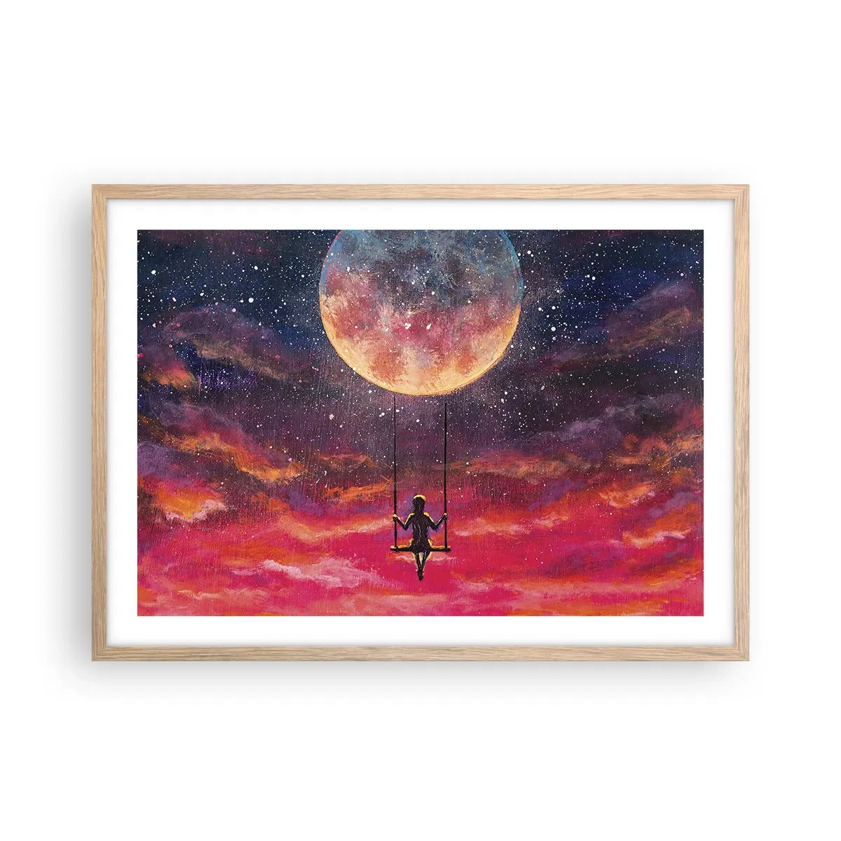 Poster în ramă de stejar deschis - Cu capul în nori - 70x50 cm