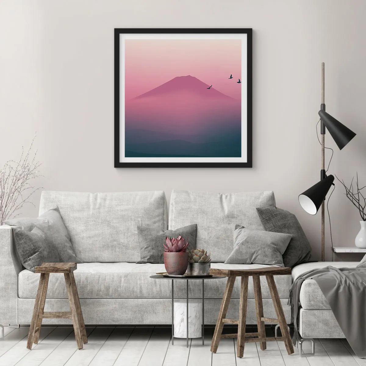 Poster în ramă neagră - Călători deasupra norilor - 30x30 cm