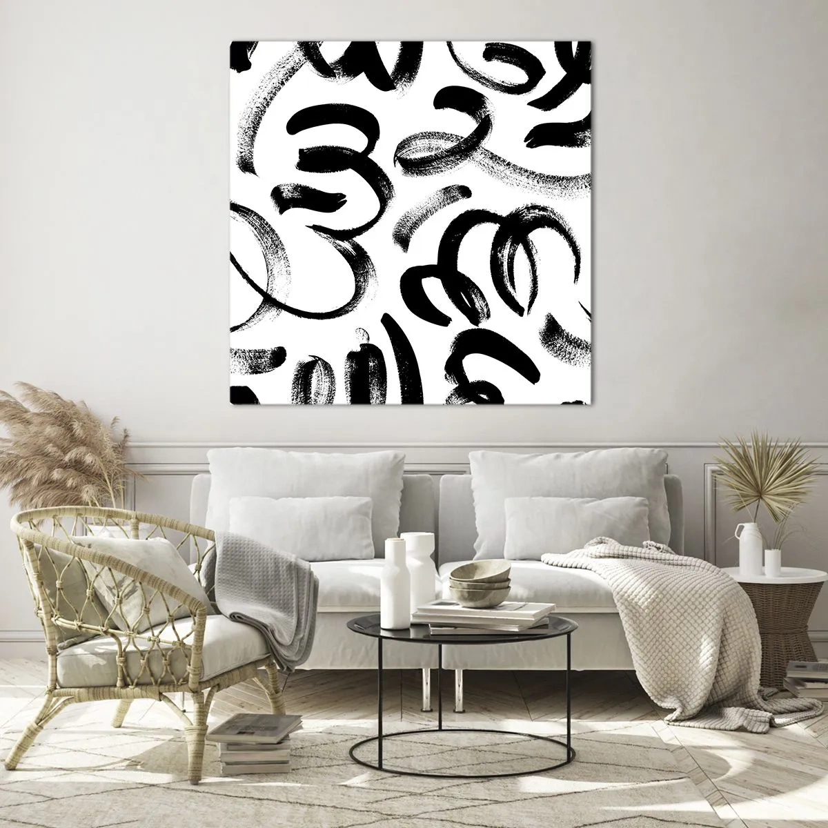 Tablou pe sticlă - Negru pe alb - 60x60 cm