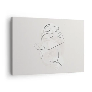 Tablou pe pânză Canvas - O schiță minimalistă a unei fețe pe un fundal deschis - 70x50cm - Schiță de vis - Decorațiune modernă pentru perete pentru living și dormitor ARTTOR