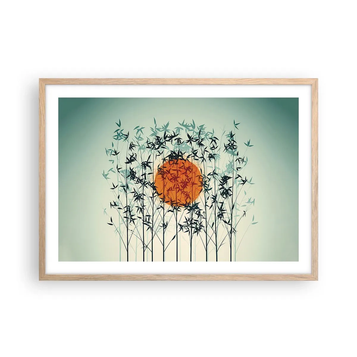 Poster în ramă de stejar deschis - Soarele japonez - 70x50 cm