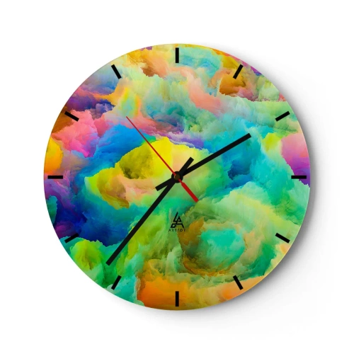 Ceas de perete - Ceas pe sticlă - Puf multicolor - 40x40 cm
