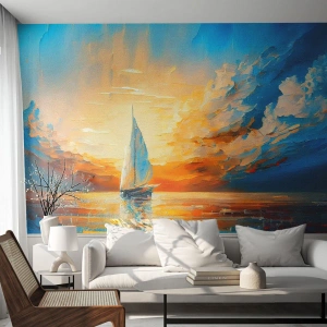 Tapet Premium Sand - Navigare prin aur - Peisaj, Nautic, Barcă cu pânze - 100x70 cm