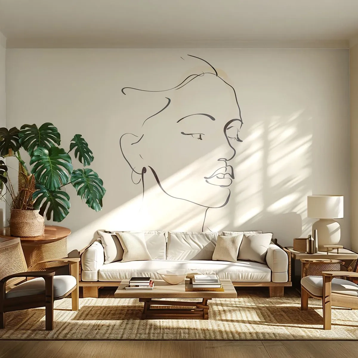 Tapet Premium Sand - Cu o linie sigură - Abstracția, Chipul de femeie, Linie de arta - 350x256 cm