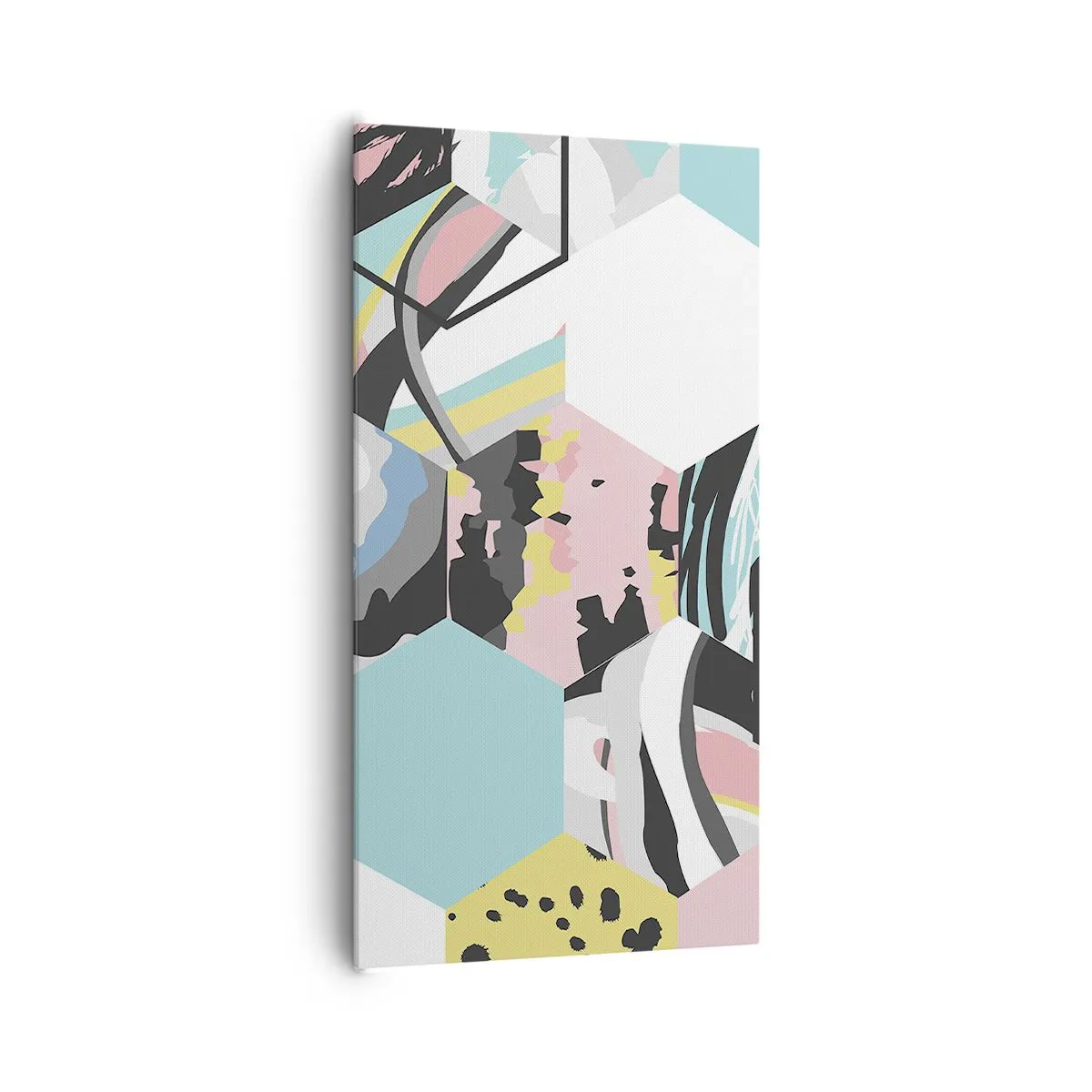 Tablou pe pânză - Hexagoane și cuburi în șase culori - 65x120 cm