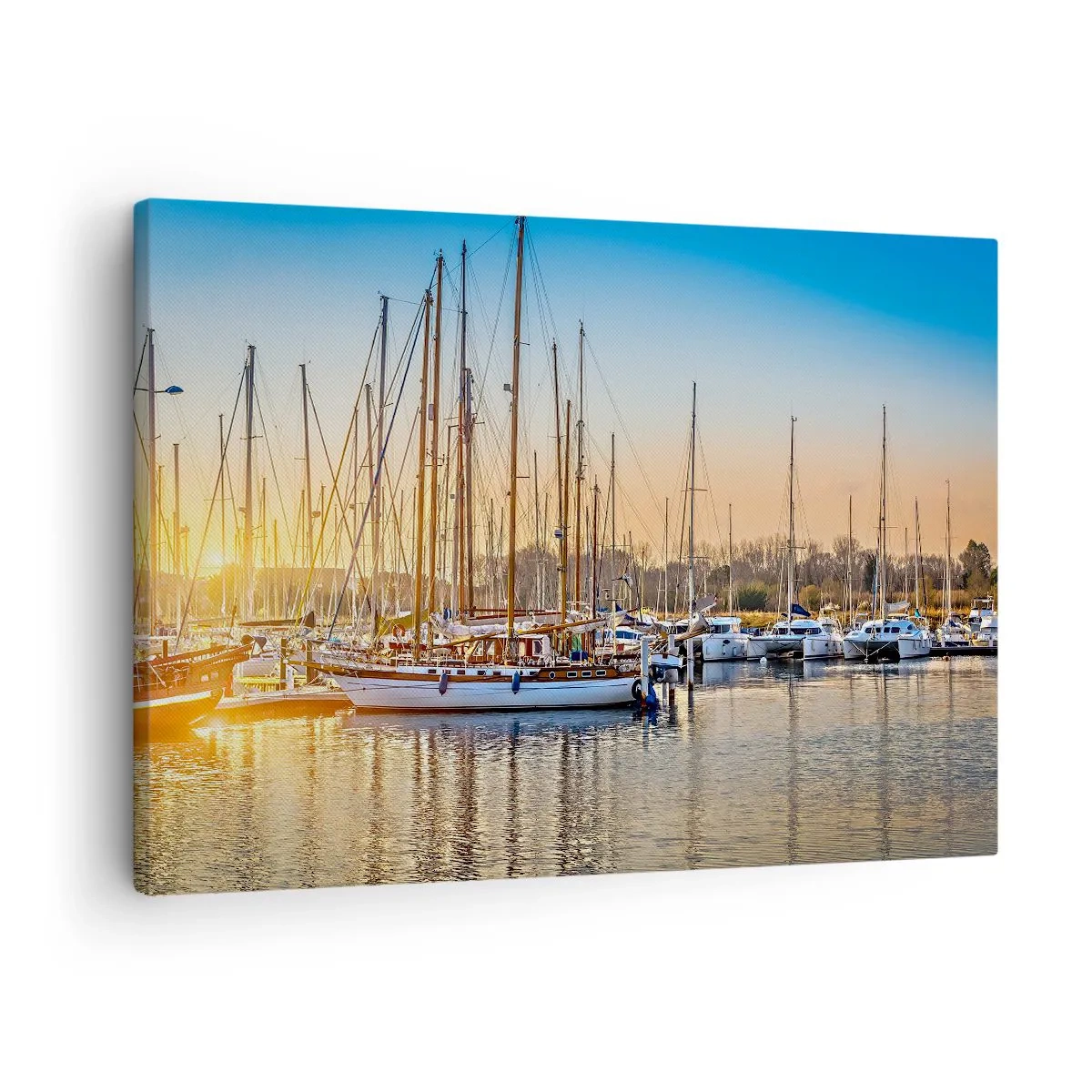 Tablou pe pânză Canvas - Apus de soare peste un port plin de bărci cu pânze - 70x50cm - Vântul trebuie să doarmă și el - Decorațiune modernă pentru perete pentru living și dormitor ARTTOR