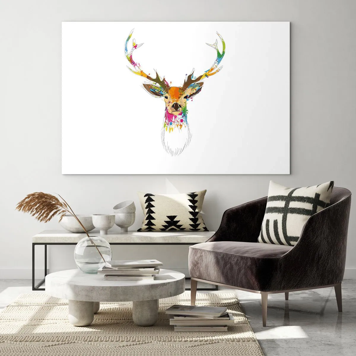 Tablou pe sticlă - Cerb blând scăldat în culoare - 120x80 cm