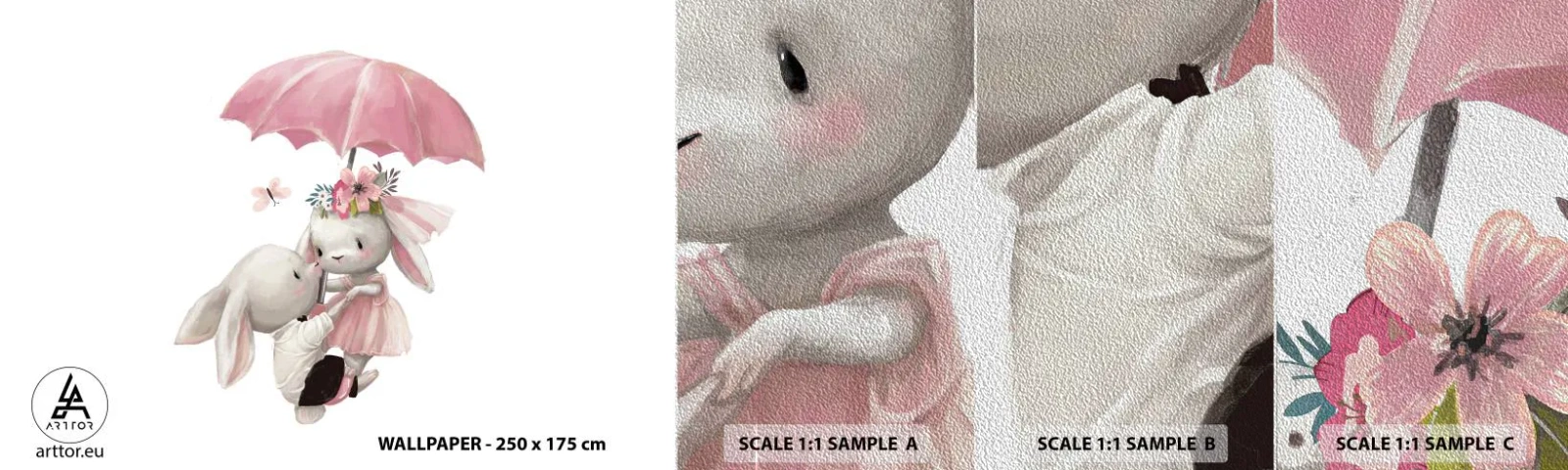 Mostră tapet Premium Sand - Pur și simplu dragoste - Pentru copii, Iepuri, Basm - 100x30 cm