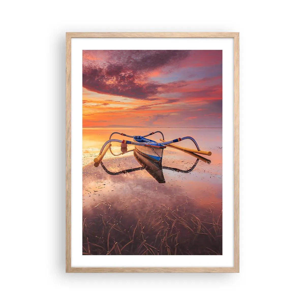 Poster în ramă de stejar deschis - Liniștea unei seri tropicale - 50x70 cm