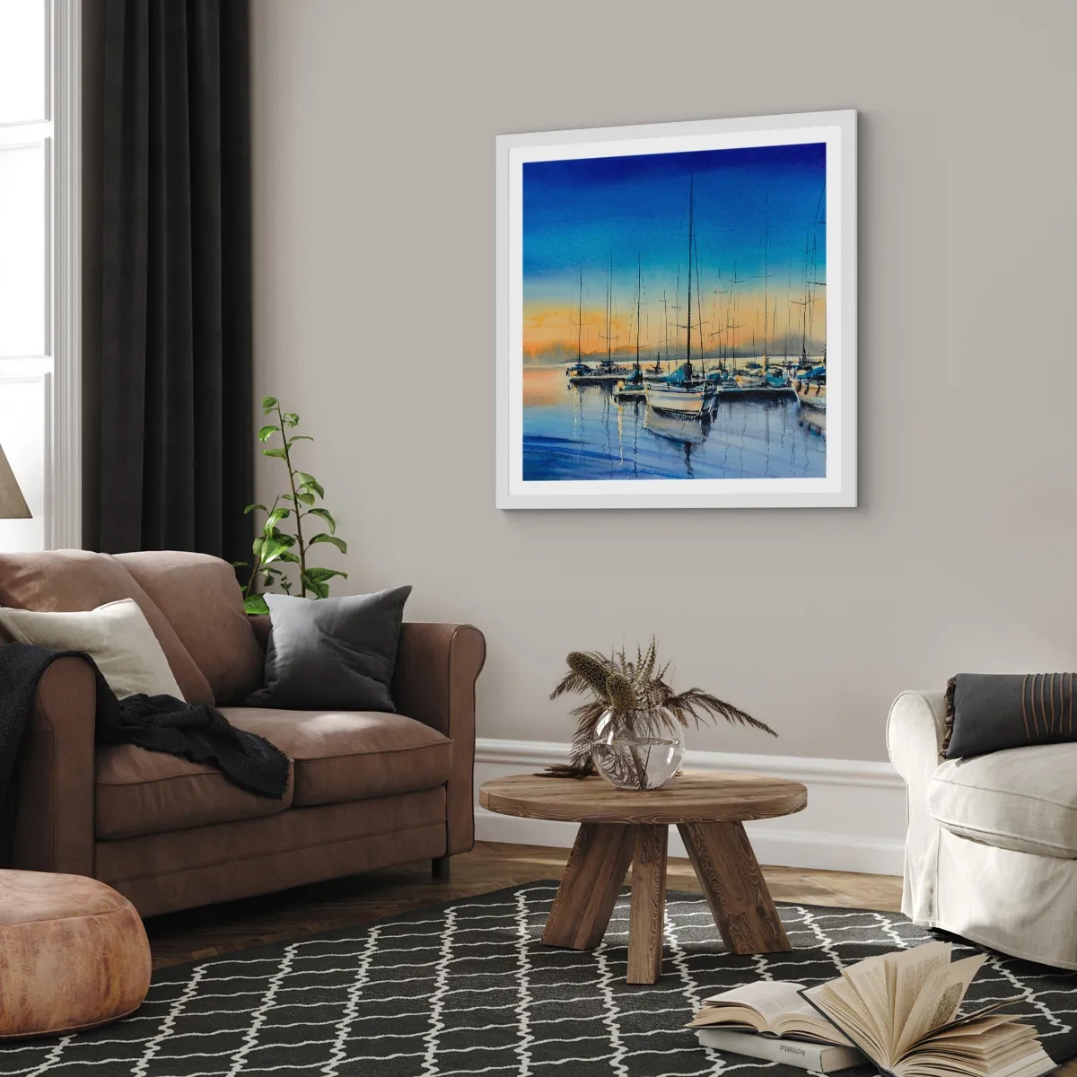 Poster în ramă albă - Sfârșitul unei zile bune - 40x40 cm