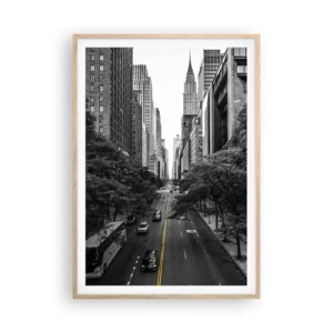 Poster în ramă de stejar deschis - New York dimineața - 70x100 cm