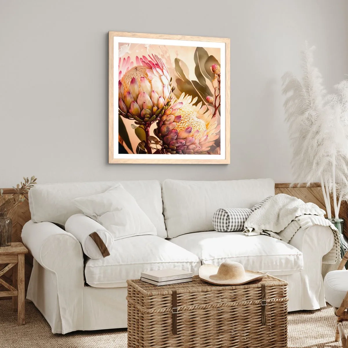 Poster în ramă de stejar deschis - Îmbrățișare cu tandrețe - 60x60 cm