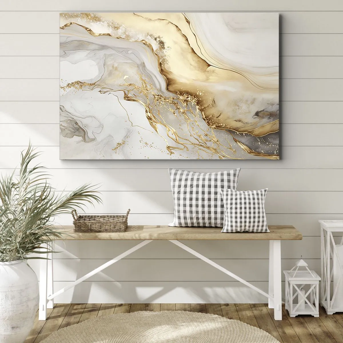 Tablou pe pânză Canvas - Modele abstracte de aur și marmură pe un fundal deschis - 70x50cm - Abstracție: frumusețe și bunătate - Decorațiune modernă pentru perete pentru living și dormitor ARTTOR