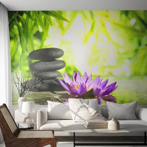 Tapet Standard Eco - Într-o colibă de bambus - Floare, floare de lotus, Bambus - 400x280 cm
