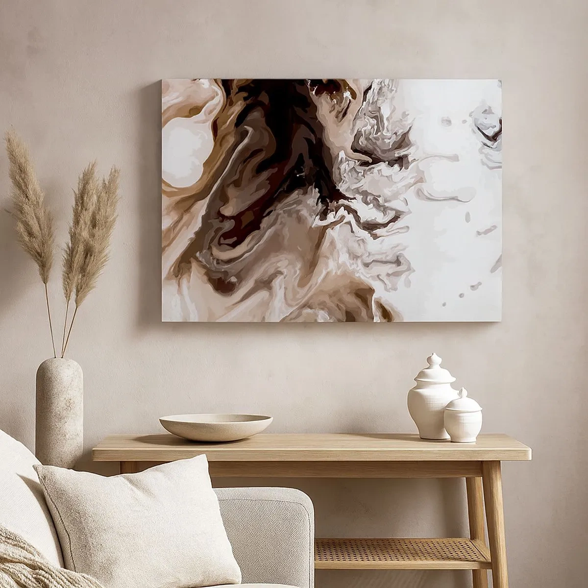 Tablou pe pânză Canvas - Abstracție în nuanțe de maro cu linii dinamice - 70x50cm - Cadrilul culorilor - Decorațiune modernă pentru perete pentru living și dormitor ARTTOR