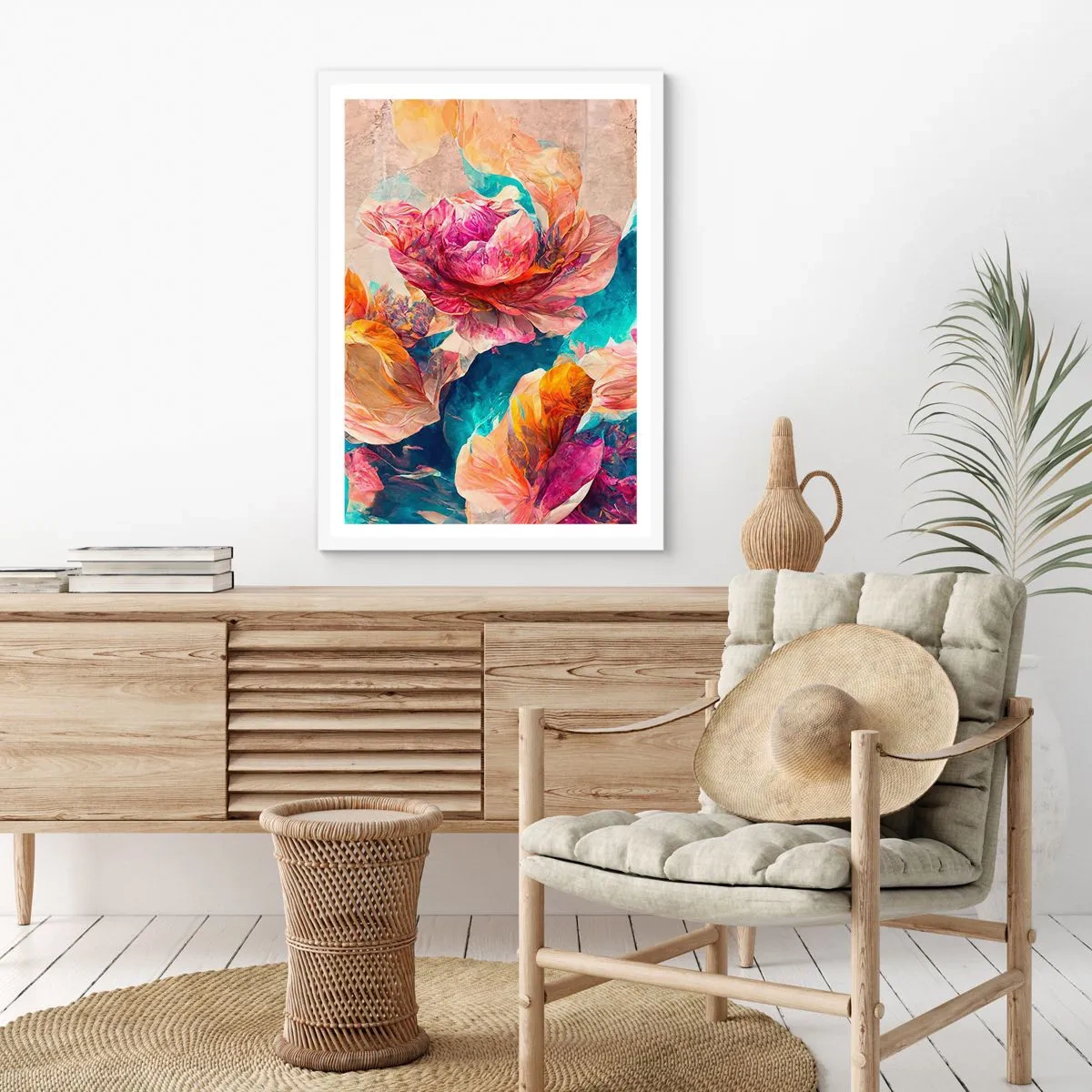 Poster în ramă albă - Splendoarea colorată a buchetului de flori - 50x70 cm