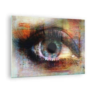 Tablou pe sticlă - Un ochi abstract în nuanțe intense, multicolore - 70x50cm - Poți privi în suflet - Decorațiune modernă pentru perete pentru living și dormitor ARTTOR