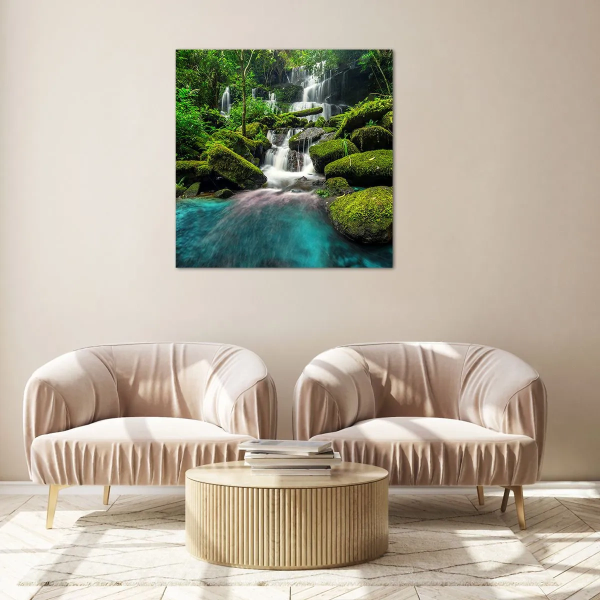 Tablou pe sticlă - Turcoaz, safir și argint lichid - 70x70 cm