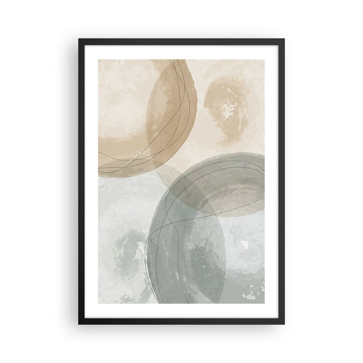 Poster în ramă neagră - Forme geometrice în tonuri pastelate de pământ - 50x70cm - Întrepătrunderea lumilor - Decorațiune modernă pentru perete pentru living și dormitor ARTTOR