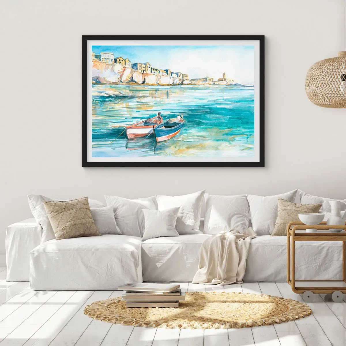 Poster în ramă neagră - Peisaj în azur - 70x50 cm