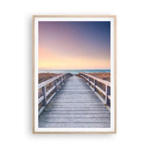 Poster în ramă de stejar deschis - Aurora baltică de seară - 70x100 cm