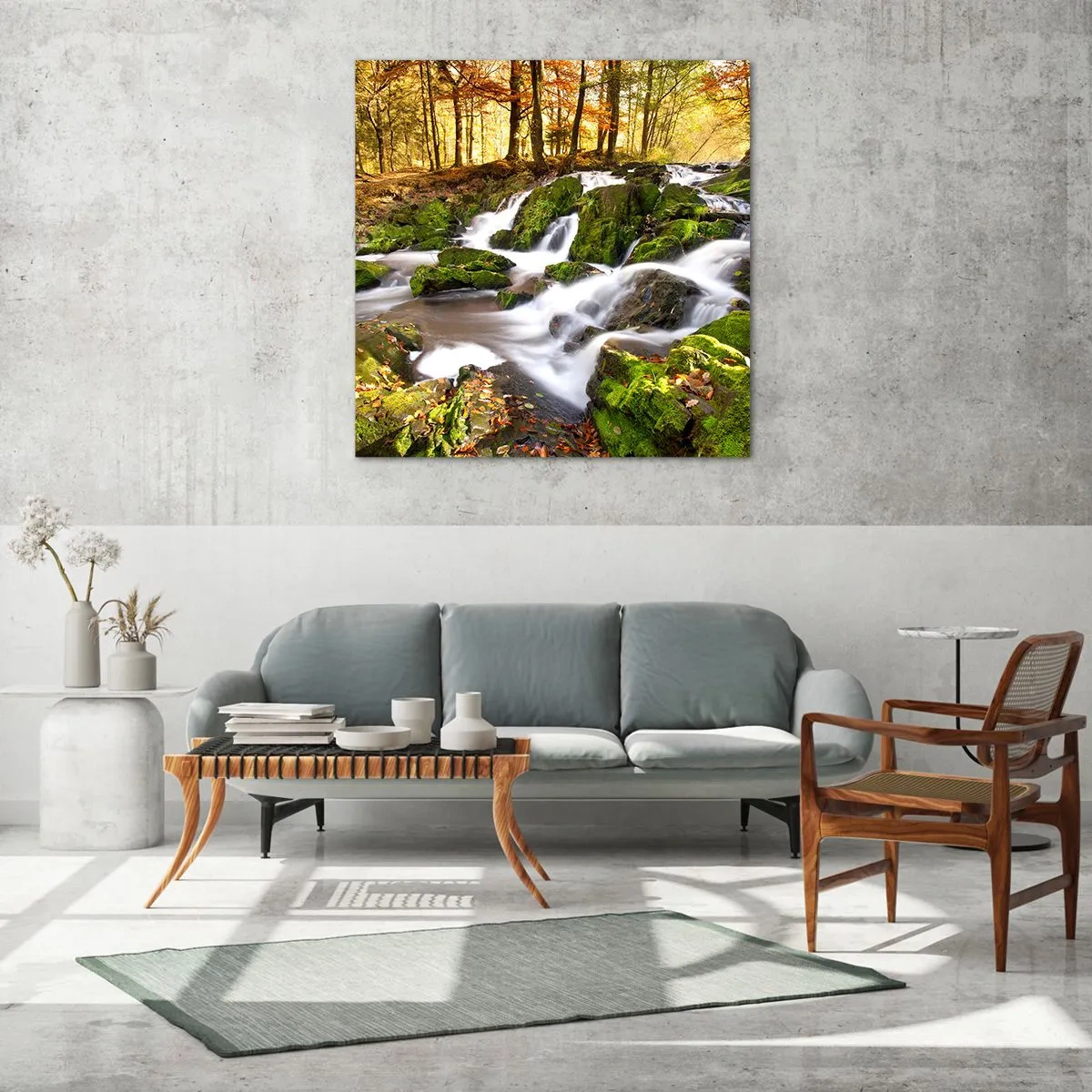 Tablou pe sticlă - Repede prin pădure de toamnă - 70x70 cm