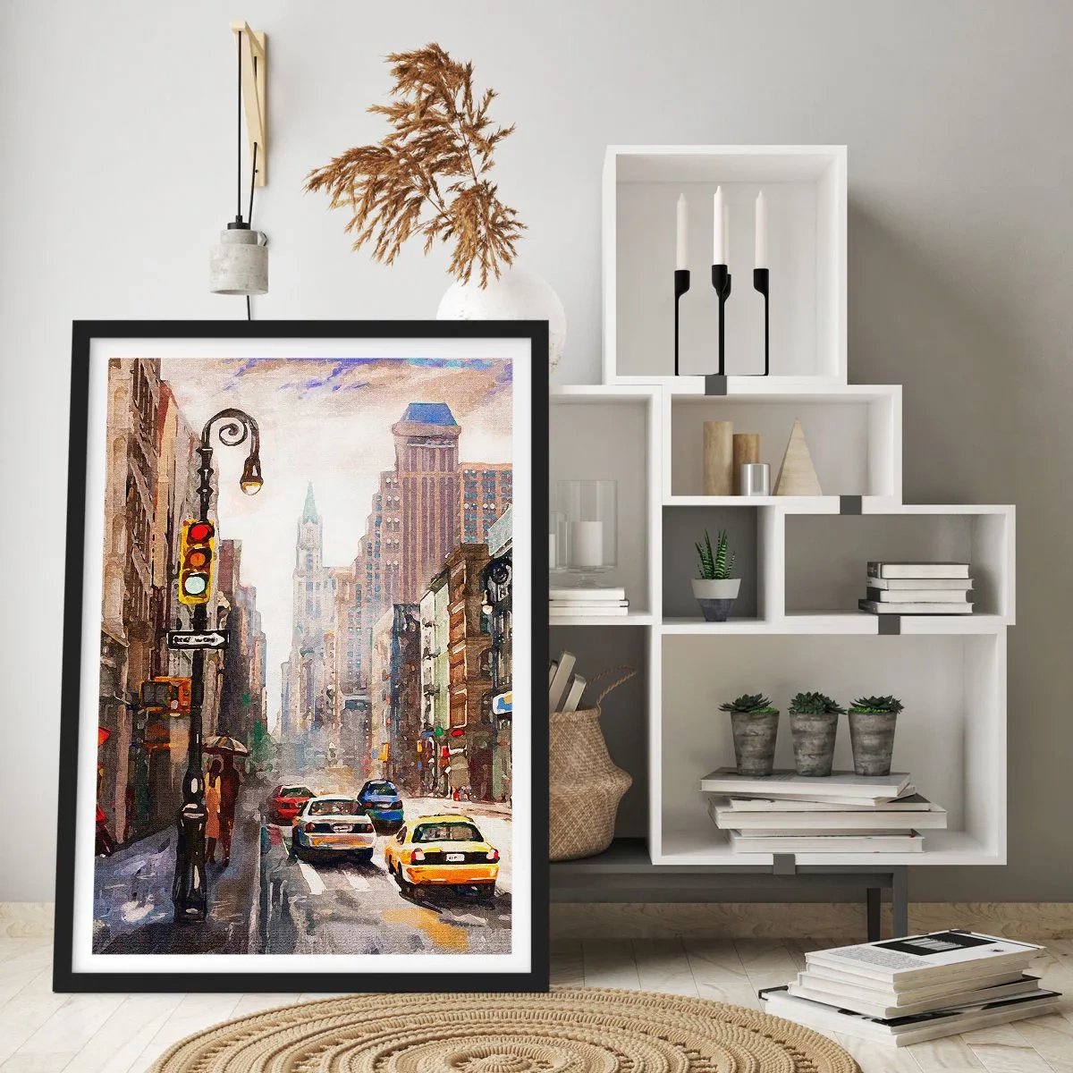 Poster în ramă neagră - New York - plin de culoare și în ploaie - 61x91 cm