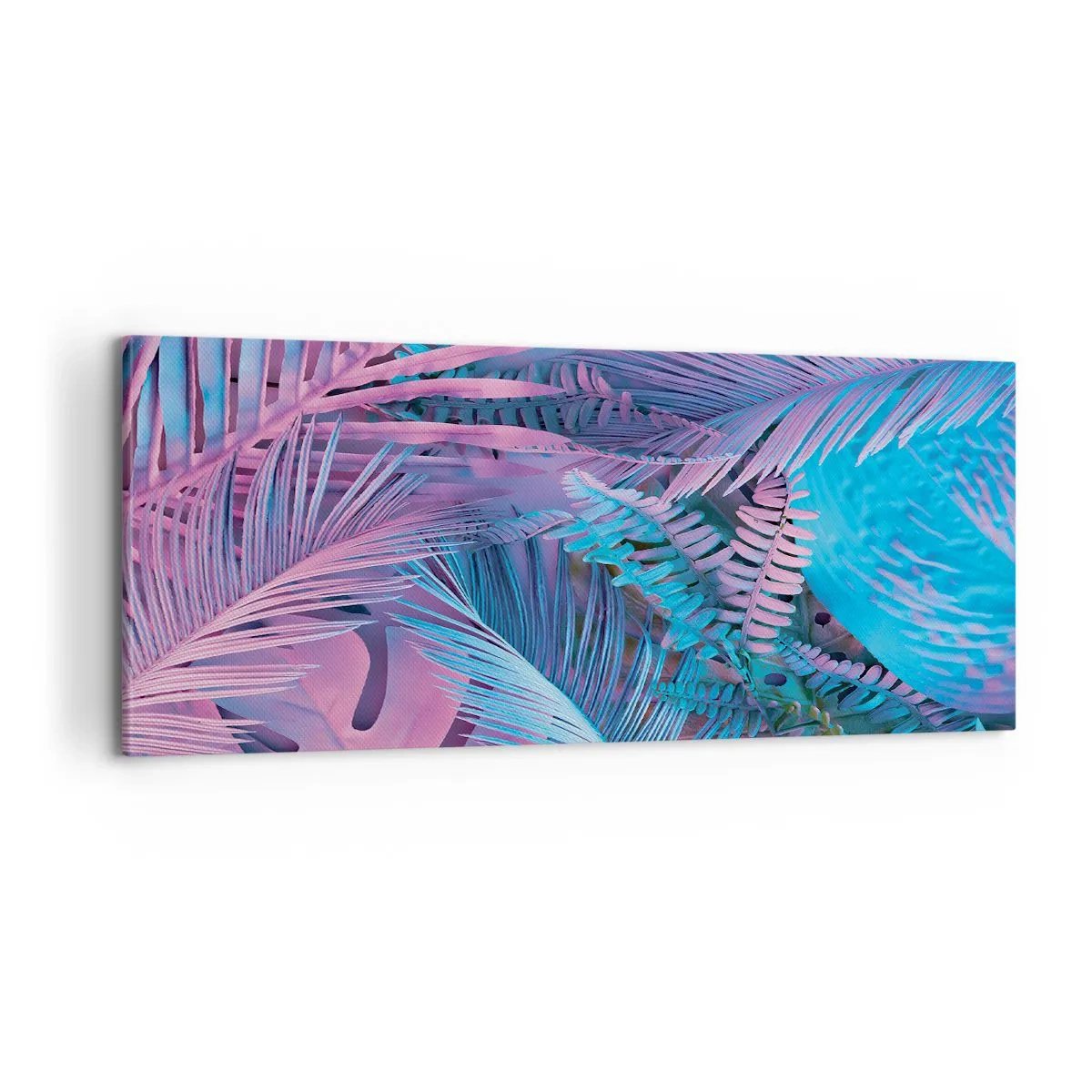 Tablou pe pânză - Palmieri în alb și albastru - 100x40 cm