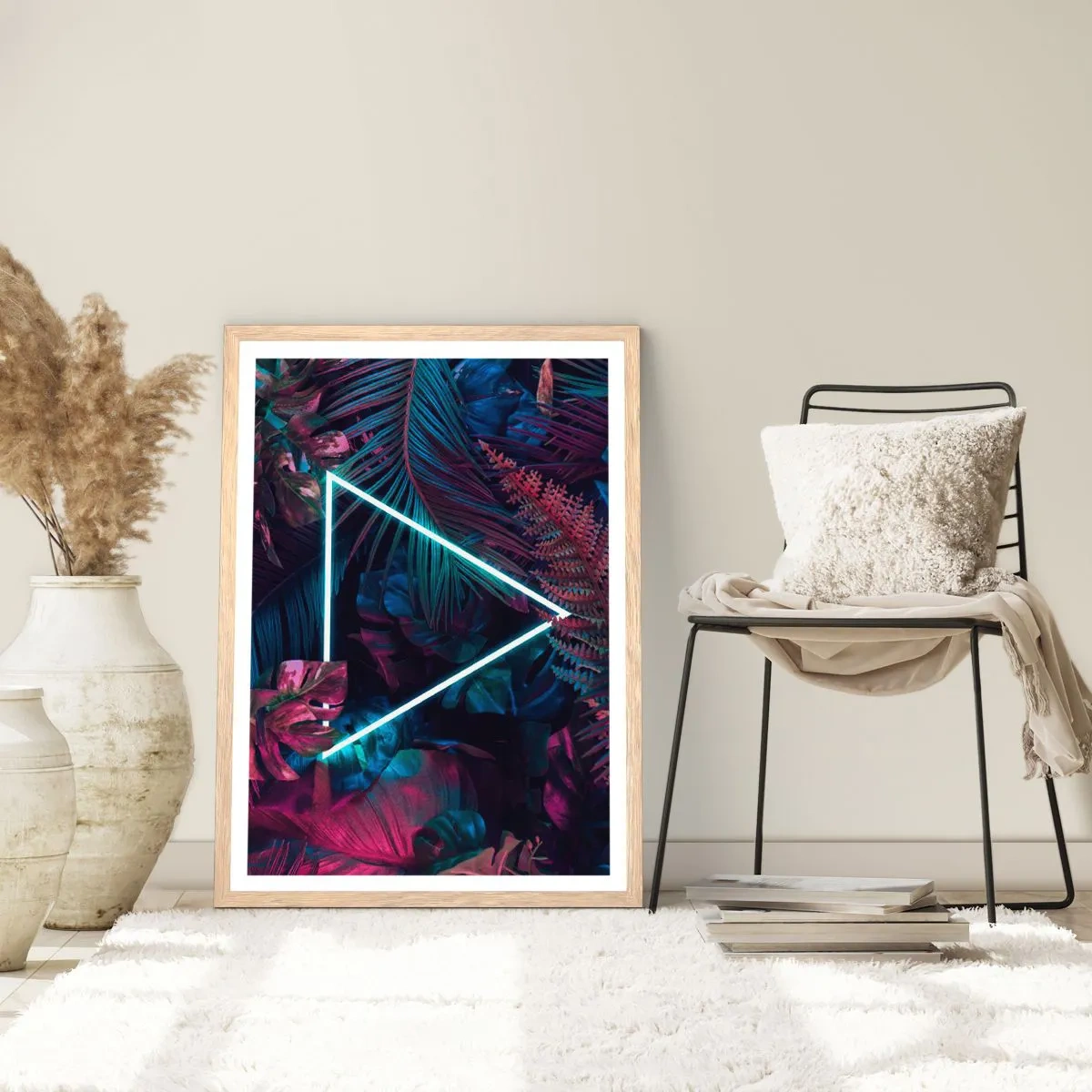 Poster în ramă de stejar deschis - Grădină în stil disco - 61x91 cm