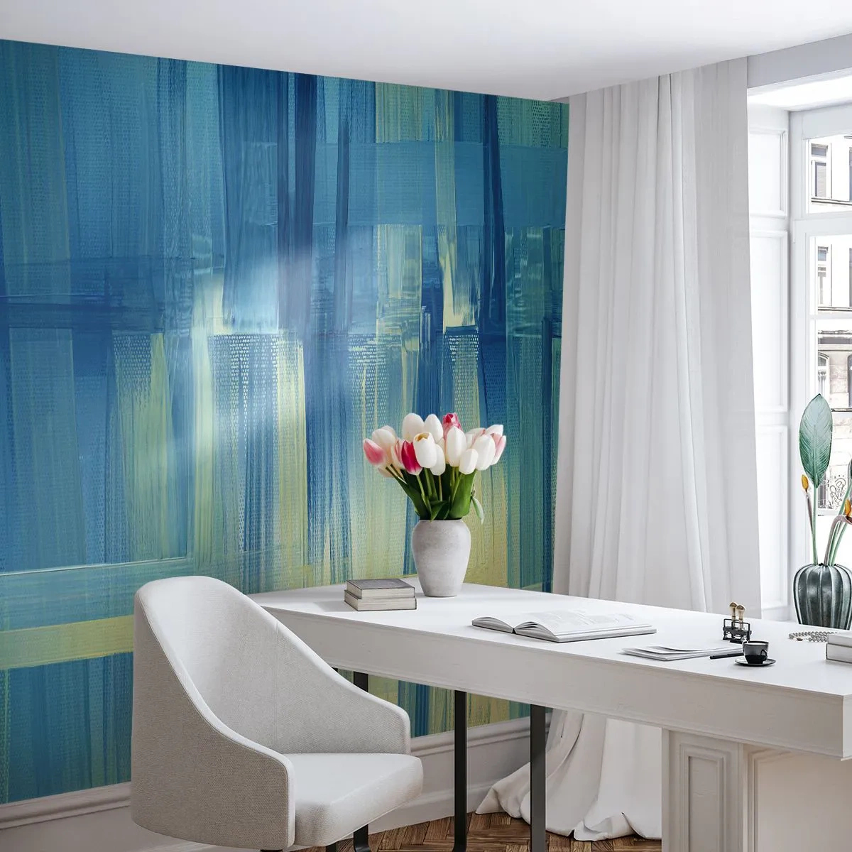 Tapet Autoadeziv Deluxe Sticker - Compoziție în turcoaz - Abstracția, Curele, Maritim - 300x210 cm