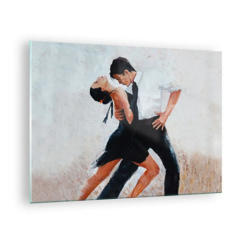 Tablou pe sticlă - Un cuplu dansând tango într-o poză dinamică - 70x50cm - Tangoul visurilor mele - Decorațiune modernă pentru perete pentru living și dormitor ARTTOR