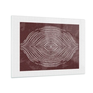 Tablou pe sticlă - Linii simetrice sub formă de ochi pe un fundal bordo - 70x50cm - Spațiul vorbește - Decorațiune modernă pentru perete pentru living și dormitor ARTTOR