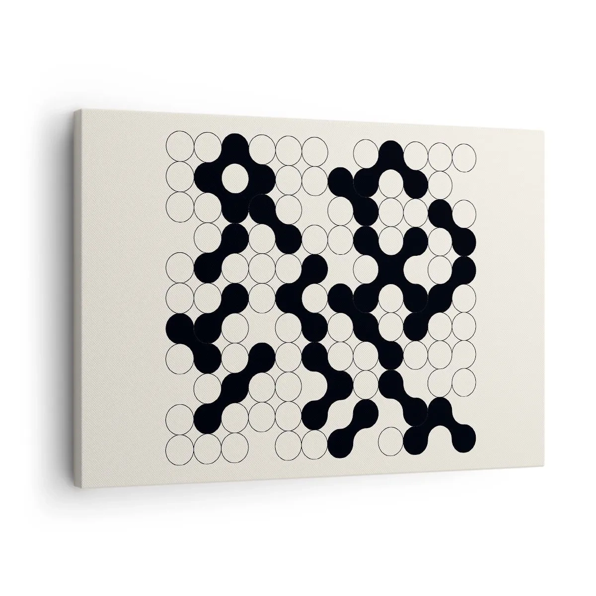 Tablou pe pânză Canvas - Modele alb-negru cu cercuri pe un fundal deschis - 70x50cm - Joc chinezesc - o variație - Decorațiune modernă pentru perete pentru living și dormitor ARTTOR