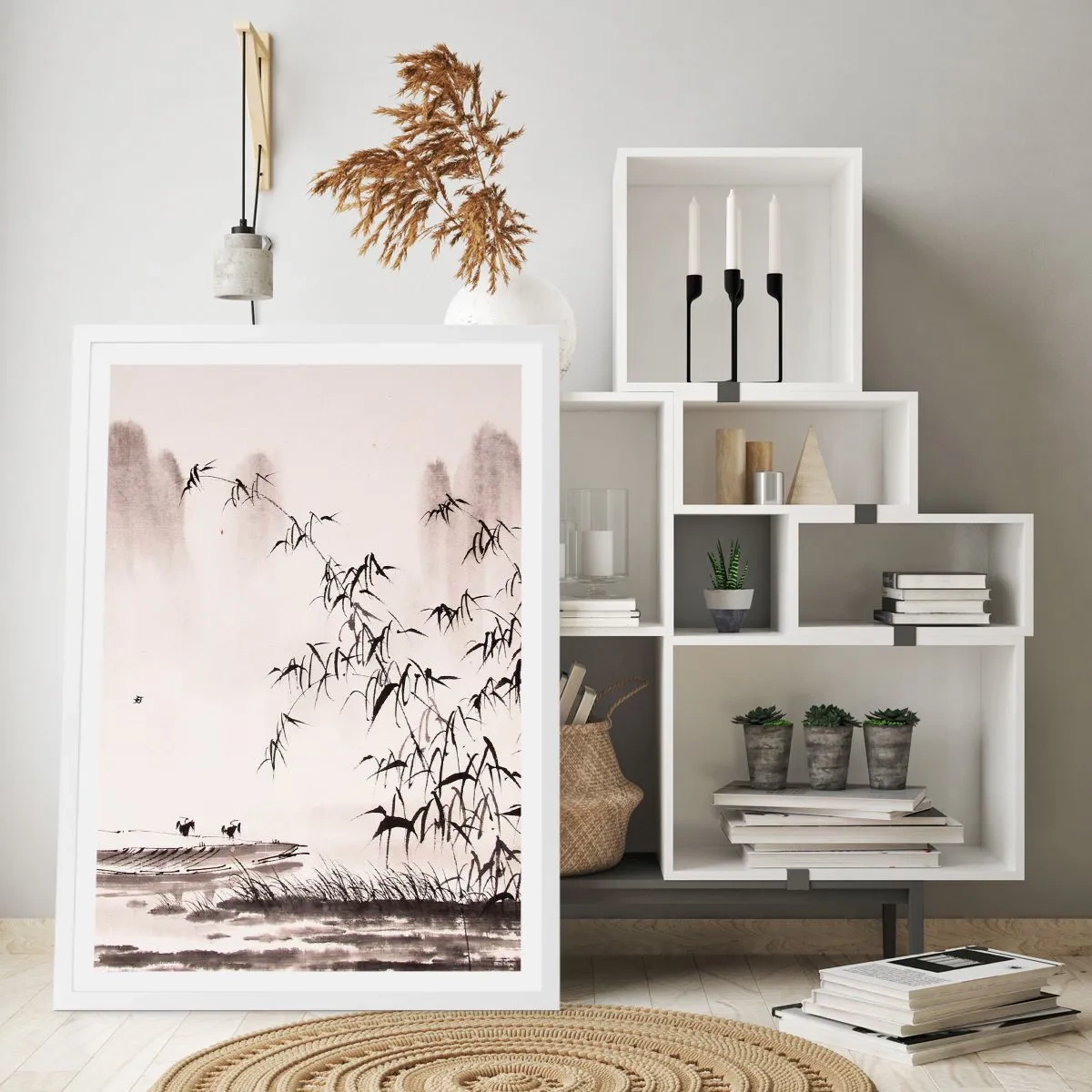 Poster în ramă albă - Liniștea câmpurilor de orez - 50x70 cm