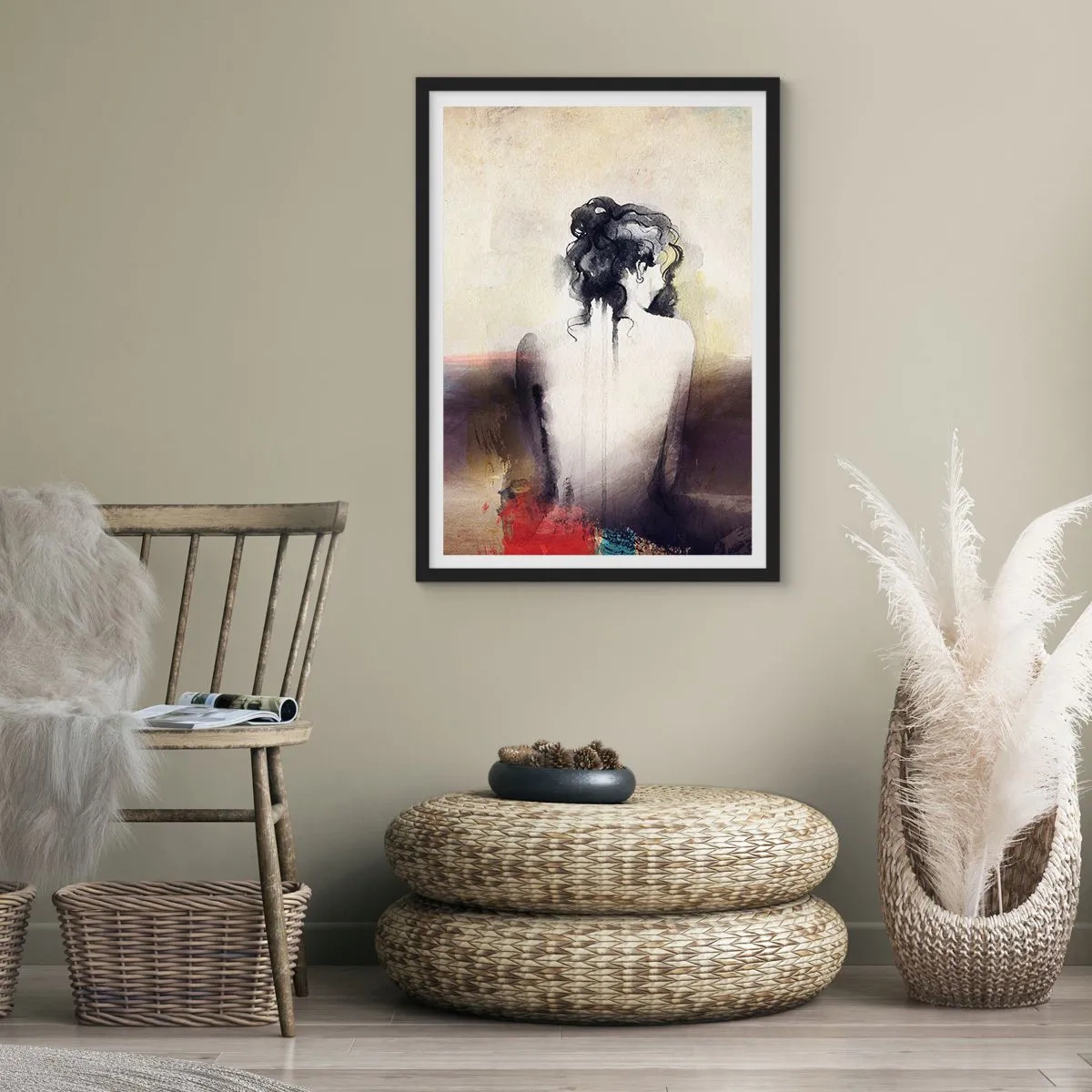 Poster în ramă neagră - Linii moi, forme ovale - 40x50 cm