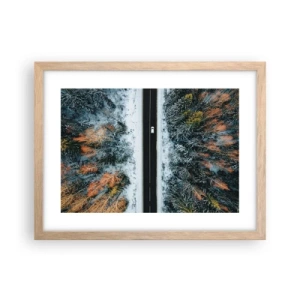 Poster în ramă de stejar deschis - Prin pădurea de iarnă - 40x30 cm