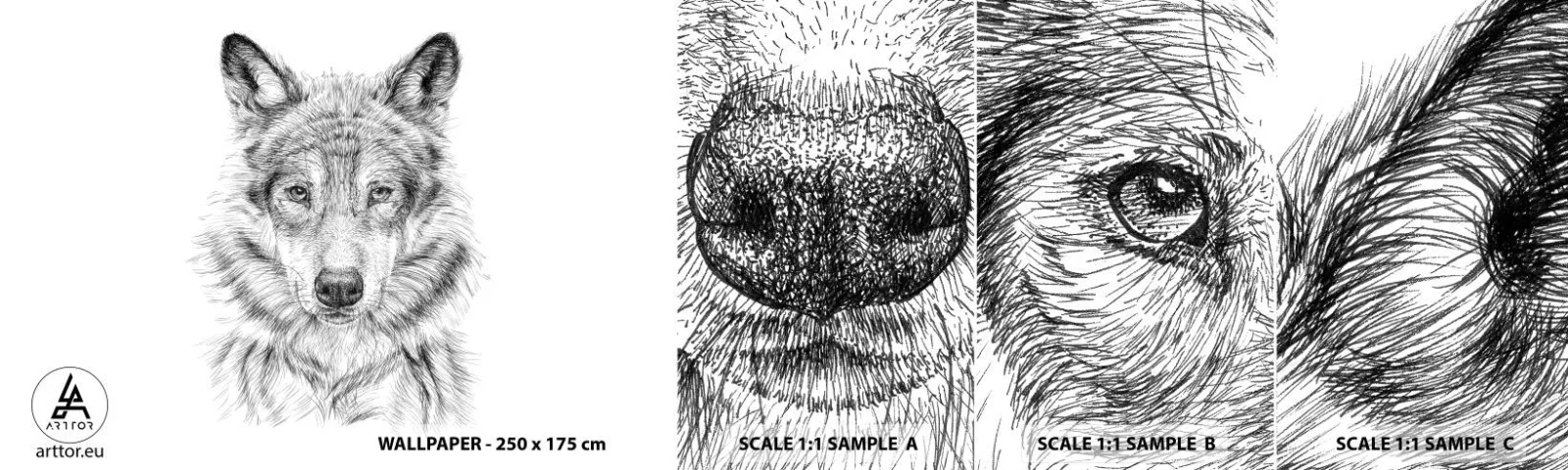 Mostră de Tapet Standard Eco - Un lider înnăscut - Lup, Schiță, scandinav - 100x30 cm