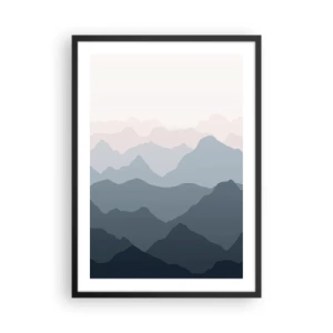 Poster în ramă neagră - Lanțuri muntoase stratificate în nuanțe de albastru și gri - 50x70cm - Valuri de munți - Decorațiune modernă pentru perete pentru living și dormitor ARTTOR