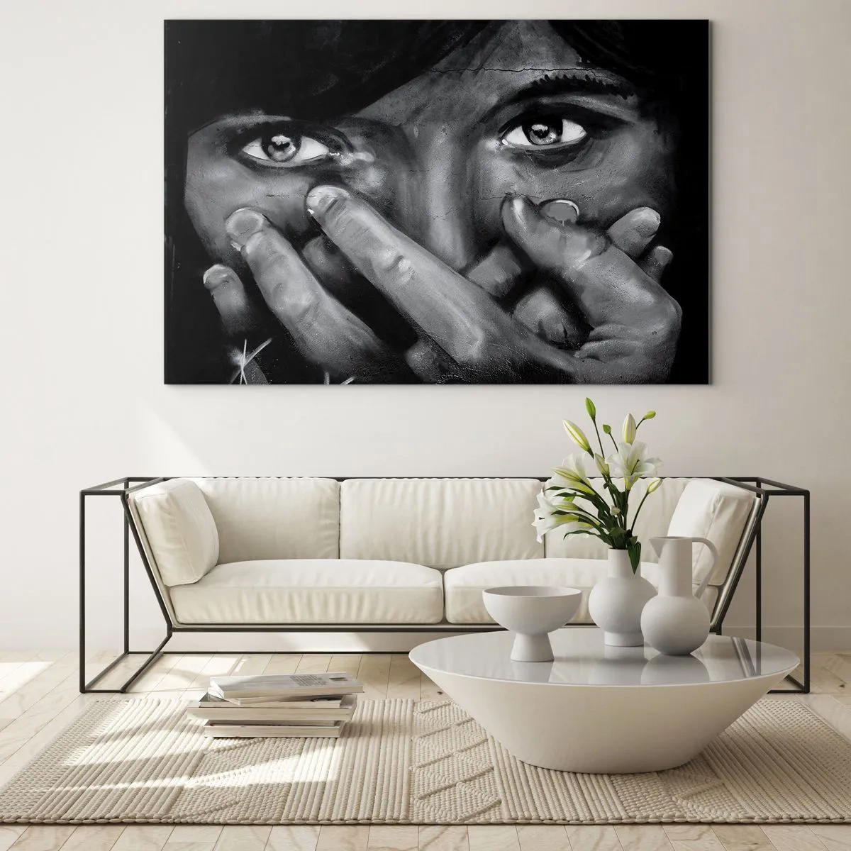Tablou pe sticlă - Un portret alb-negru cu o privire emoționantă - 70x50cm - Nu spun cine le-a pictat - Decorațiune modernă pentru perete pentru living și dormitor ARTTOR