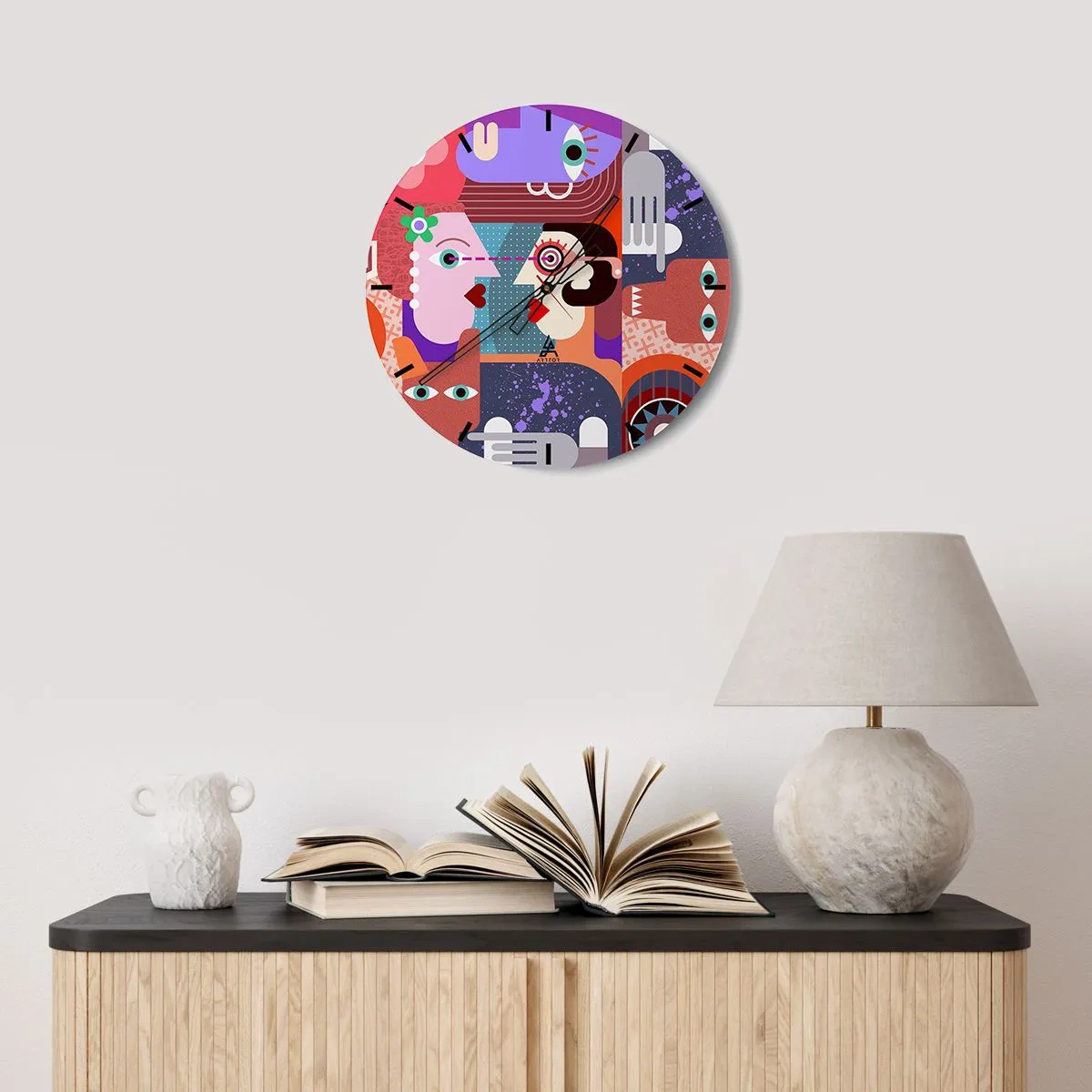 Ceas de perete - Ceas pe sticlă - Ochi în ochi - 40x40 cm