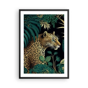 Poster în ramă neagră - Leopard auriu în jungla tropicală - 50x70cm - Domnitorul junglei - Decorațiune modernă pentru perete pentru living și dormitor ARTTOR