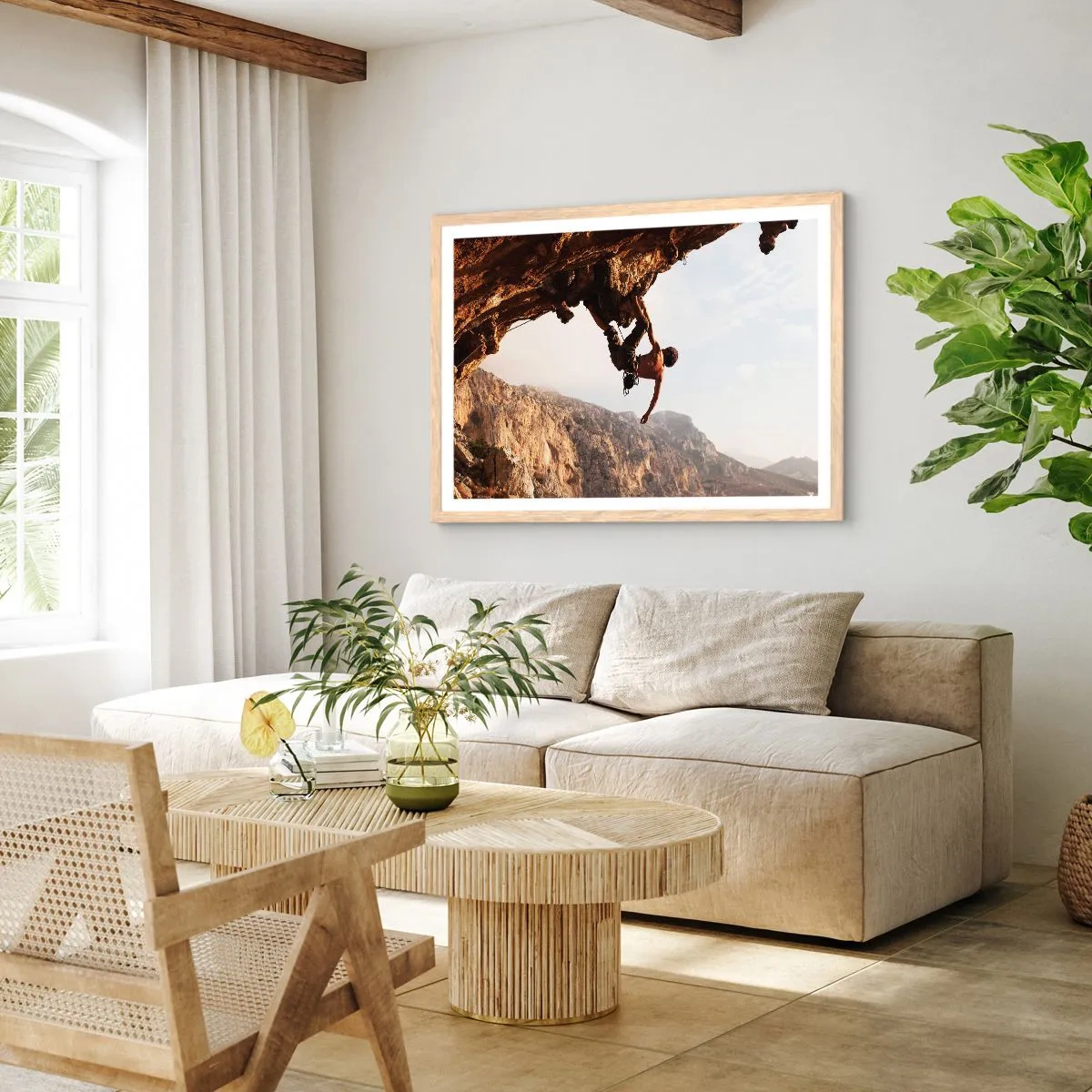 Poster în ramă de stejar deschis - Lumea s-a micșorat într-un pumn pe un afloriment de bolovani - 40x30 cm