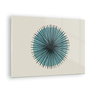 Tablou pe sticlă - Model geometric în nuanțe de turcoaz și negru - 70x50cm - Radiant pe albastru - Decorațiune modernă pentru perete pentru living și dormitor ARTTOR