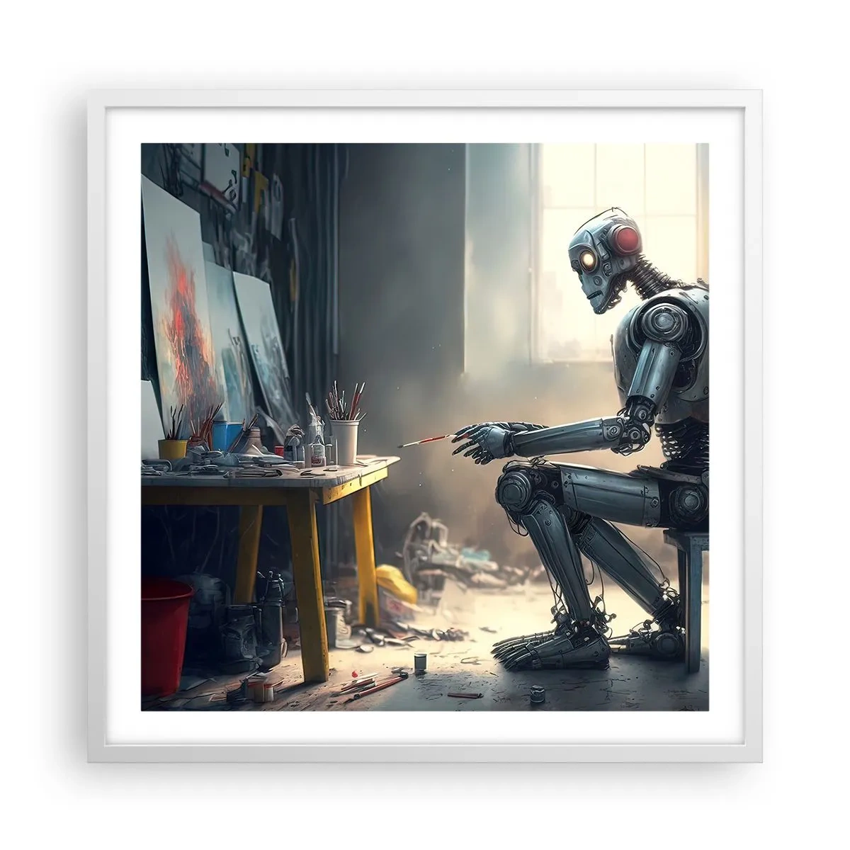 Poster în ramă albă - Actul de creație - 60x60 cm