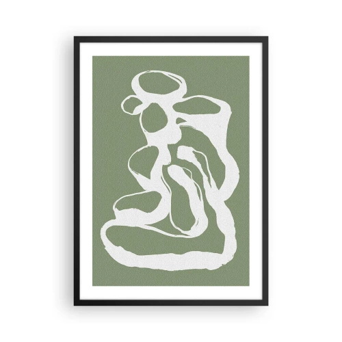 Poster în ramă neagră - Compoziție abstractă albă pe fundal verde - 50x70cm - Chemarea spațiului - Decorațiune modernă pentru perete pentru living și dormitor ARTTOR