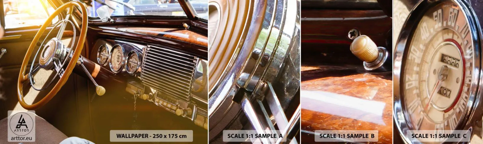 Mostră de Tapet Standard Eco - O adiere de lux din trecut - Mașină de epocă, Automobile, Bord - 100x30 cm