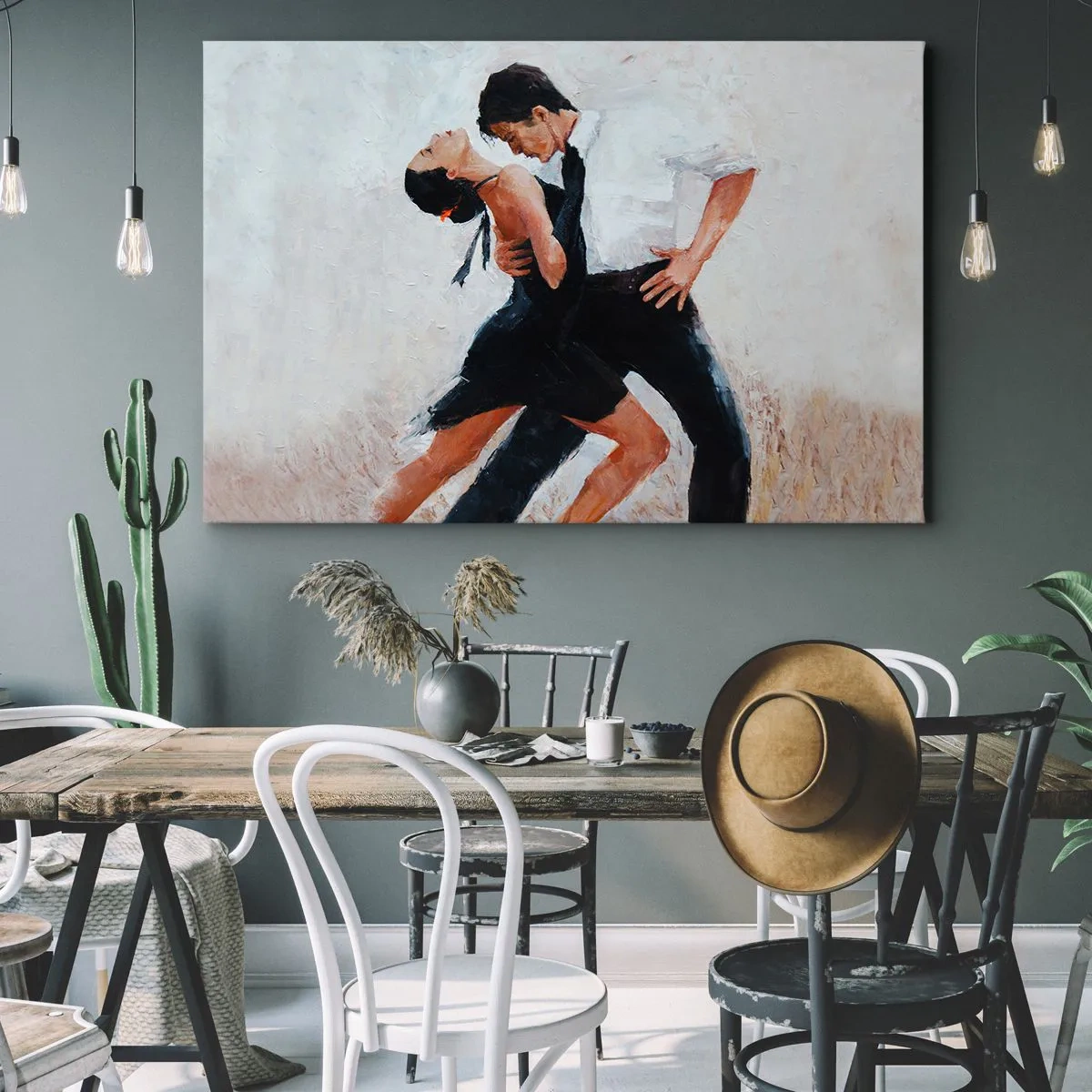 Tablou pe pânză Canvas - Un cuplu dansând într-o fotografie elegantă și senzuală - 70x50cm - Tangoul visurilor mele - Decorațiune modernă pentru perete pentru living și dormitor ARTTOR