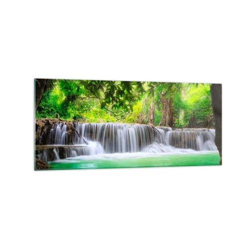 Tablou pe sticlă - Cascada verde - 120x50 cm